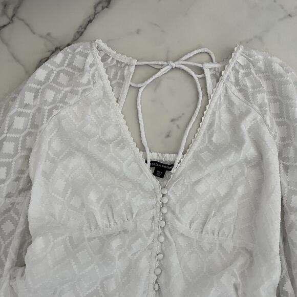 Boston Proper Long sleeve novelty fabric Tassel trim Sun dress white Sz S boho - Picture 8 of 12